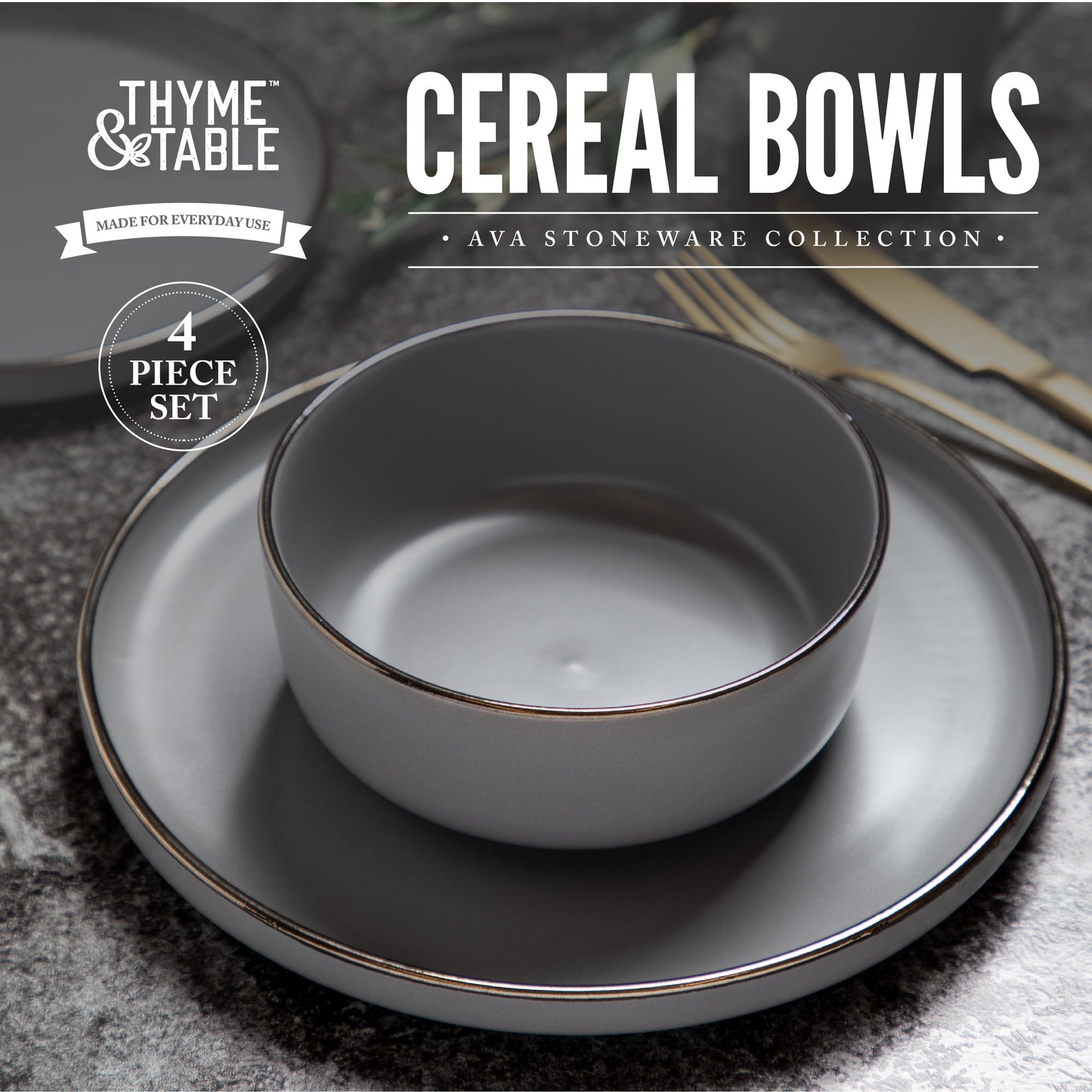 Servware Gray Ava Stoneware round Bowls, 4 Pack