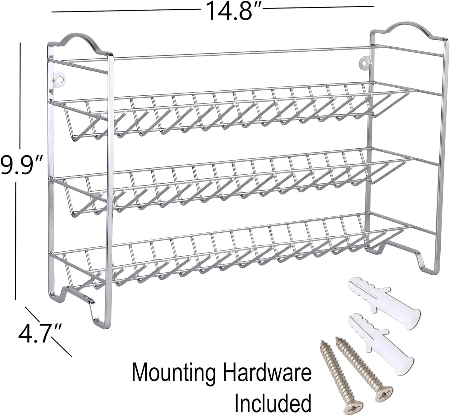 Spice Rack Organizer with 24 Empty Square Spice Jars, 396 Spice Labels with Chalk Marker and Funnel Complete Set, for Countertop, Cabinet or Wall Mount,Silver