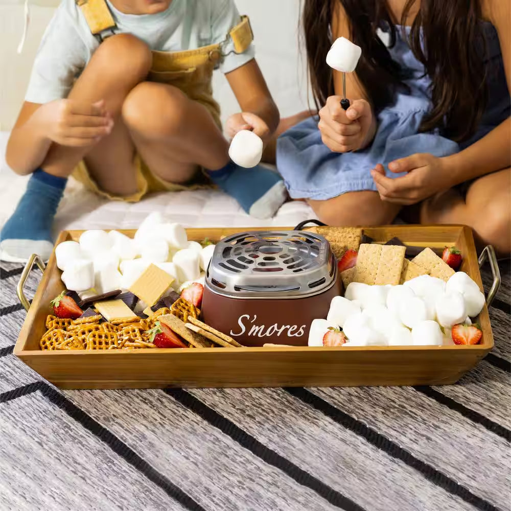 Stainless Steel Electric S'Mores Maker with 4-Compartment Tray and 2 Roasting Forks in Black