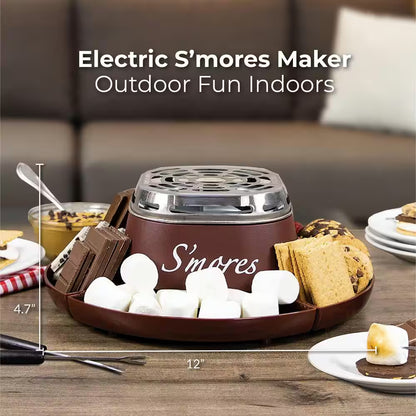 Stainless Steel Electric S'Mores Maker with 4-Compartment Tray and 2 Roasting Forks in Black