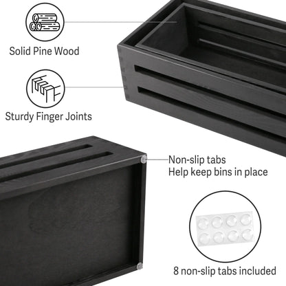 Bathroom Decor Box, 2 Pack, Wooden Rustic Back of Toilet Storage Basket,Black