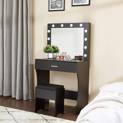 Vanity Desk, Makeup Vanity Desk Storage with Mirror, Lights for Bedroom (Black)