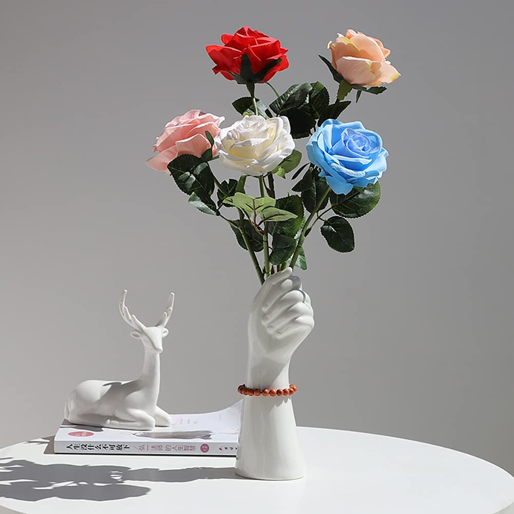 White Ceramic Vases Hand Bud Flower Vase for Decor Hhydroponic Floral Arrangement Table Decorative