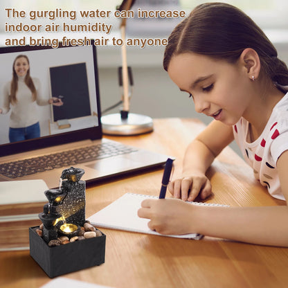 Indoor Water Fountain Tabletop Fountain 4 Level with Audible Calming Waterfall Sounds with Soft Lights